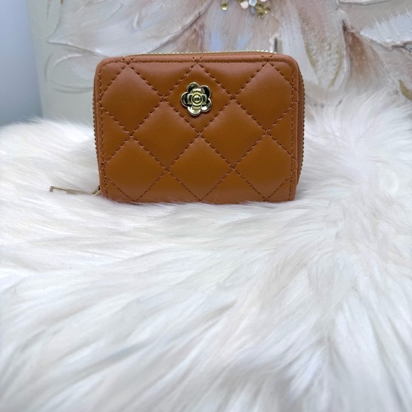 Handbags - Elegant Cognac Brown Quilted Faux Leather Women's Wallet